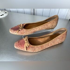 Born Snakeskin Flats Leather Toe Red Brown Work Wear Comfort Womens Size 10